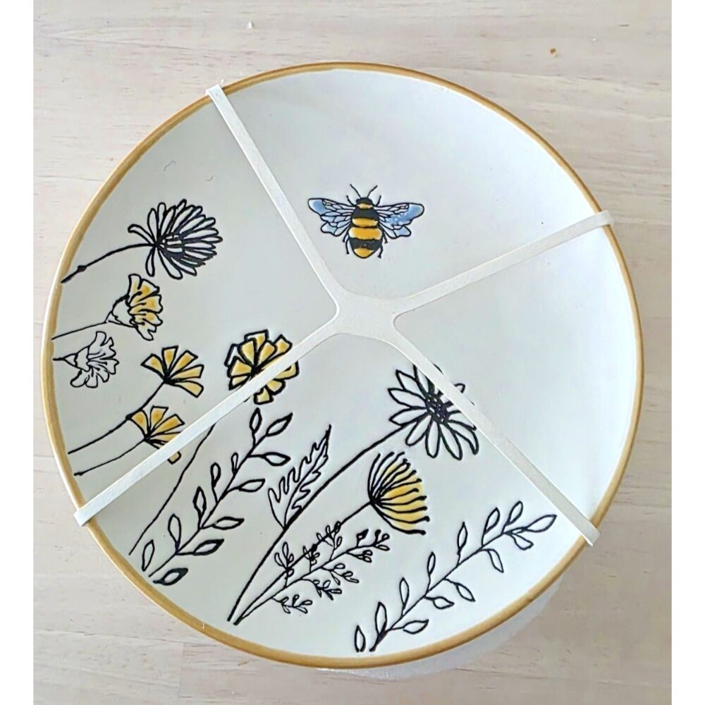 Set of 4 Spectrum Designz Bee & Wildflower Dessert Plates  6” Cottage Style New